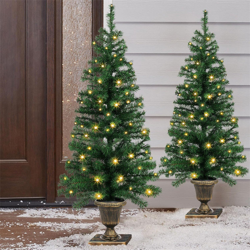 4ft Christmas Tree 2 Pack Tree 100 Warm White LEDs Battery Powered The Holiday Aisle